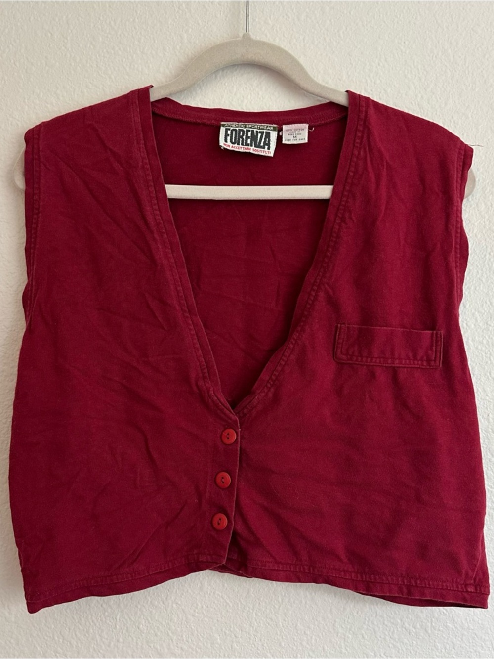 Vintage Forenza Red Button Front Crop Vest
